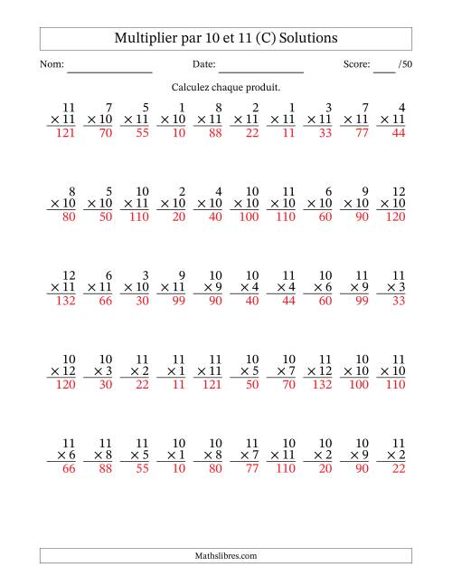 Multiplier (1 à 12) par 10 et 11 (50 Questions) (C) page 2