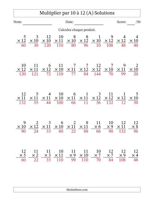 Multiplier (1 à 12) par 10 à 12 (50 Questions) (A) page 2
