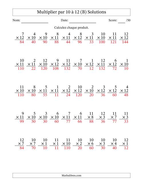 Multiplier (1 à 12) par 10 à 12 (50 Questions) (B) page 2