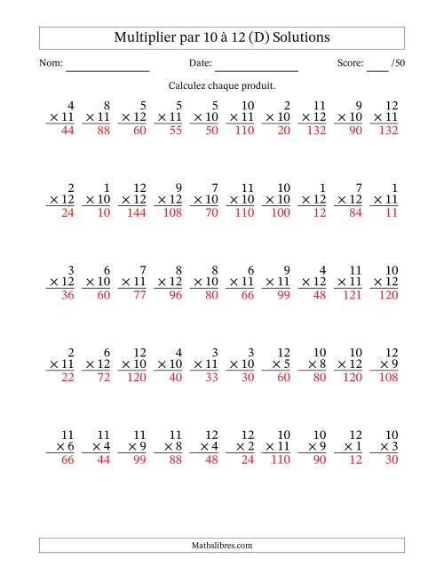 Multiplier (1 à 12) par 10 à 12 (50 Questions) (D) page 2