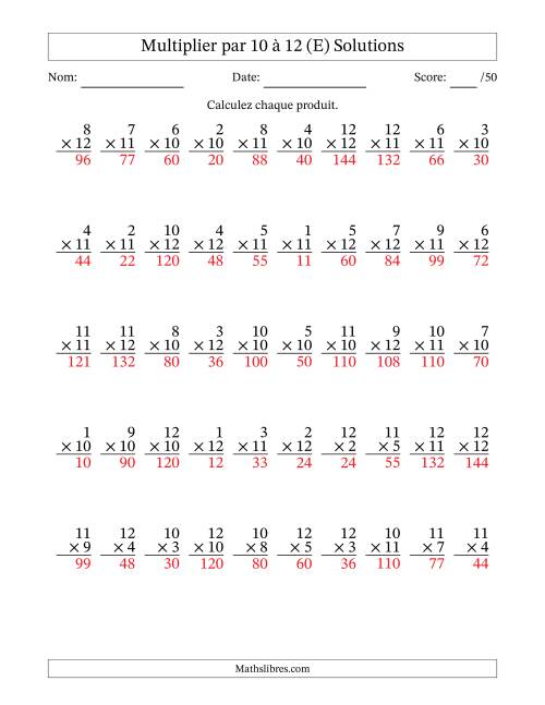 Multiplier (1 à 12) par 10 à 12 (50 Questions) (E) page 2
