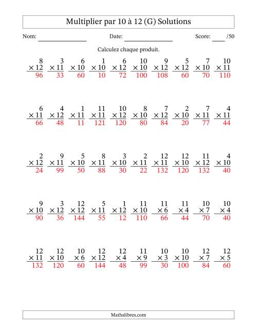 Multiplier (1 à 12) par 10 à 12 (50 Questions) (G) page 2