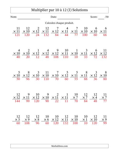 Multiplier (1 à 12) par 10 à 12 (50 Questions) (I) page 2