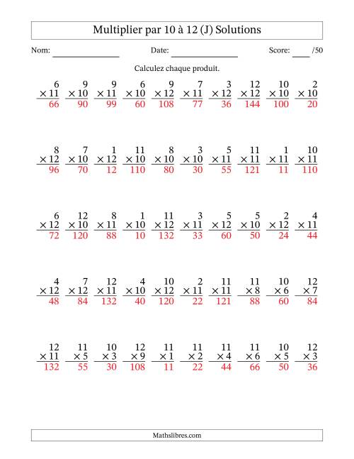 Multiplier (1 à 12) par 10 à 12 (50 Questions) (J) page 2