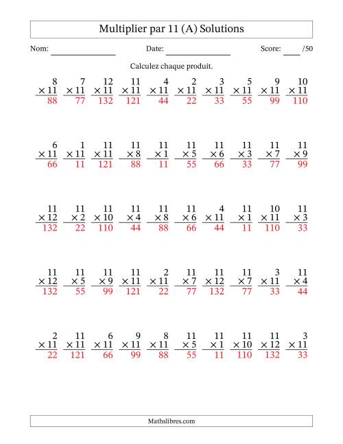 Multiplier (1 à 12) par 11 (50 Questions) (A) page 2