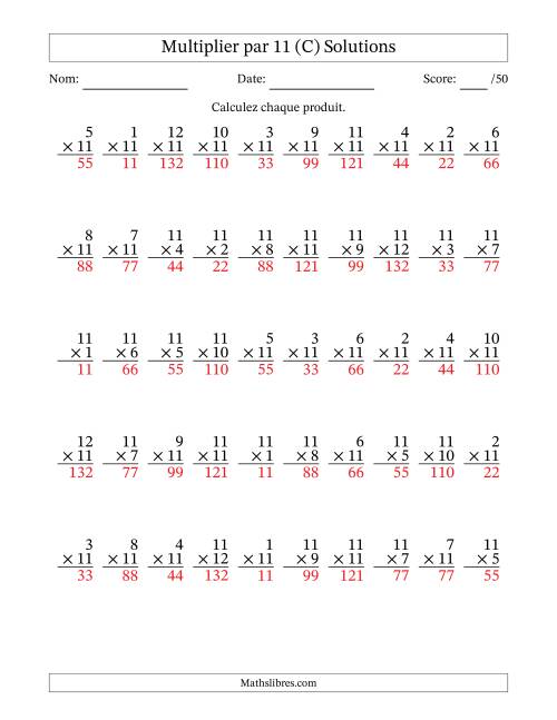 Multiplier (1 à 12) par 11 (50 Questions) (C) page 2