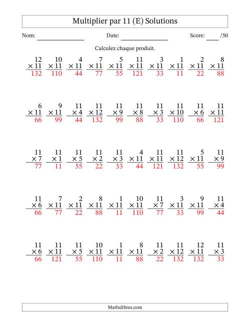 Multiplier (1 à 12) par 11 (50 Questions) (E) page 2
