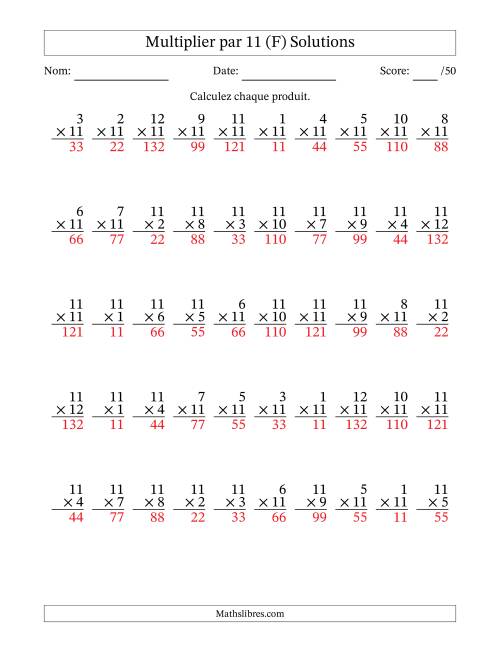 Multiplier (1 à 12) par 11 (50 Questions) (F) page 2