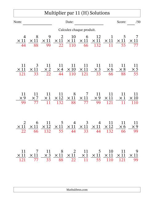 Multiplier (1 à 12) par 11 (50 Questions) (H) page 2