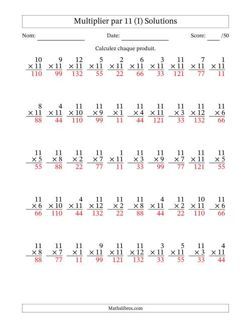 Multiplier (1 à 12) par 11 (50 Questions) (I) page 2