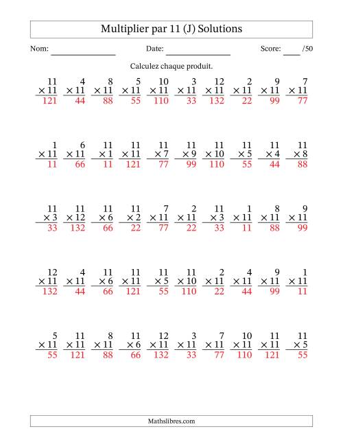 Multiplier (1 à 12) par 11 (50 Questions) (J) page 2