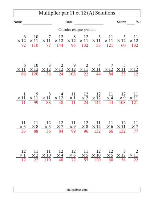 Multiplier (1 à 12) par 11 et 12 (50 Questions) (A) page 2
