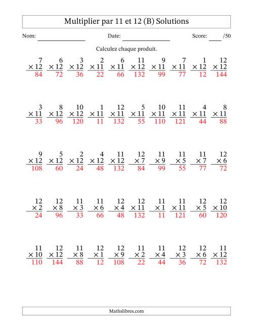 Multiplier (1 à 12) par 11 et 12 (50 Questions) (B) page 2