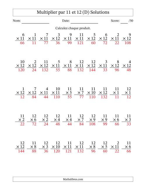 Multiplier (1 à 12) par 11 et 12 (50 Questions) (D) page 2