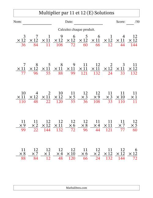 Multiplier (1 à 12) par 11 et 12 (50 Questions) (E) page 2