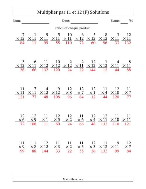 Multiplier (1 à 12) par 11 et 12 (50 Questions) (F) page 2