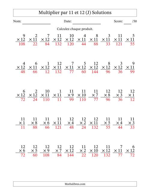 Multiplier (1 à 12) par 11 et 12 (50 Questions) (J) page 2