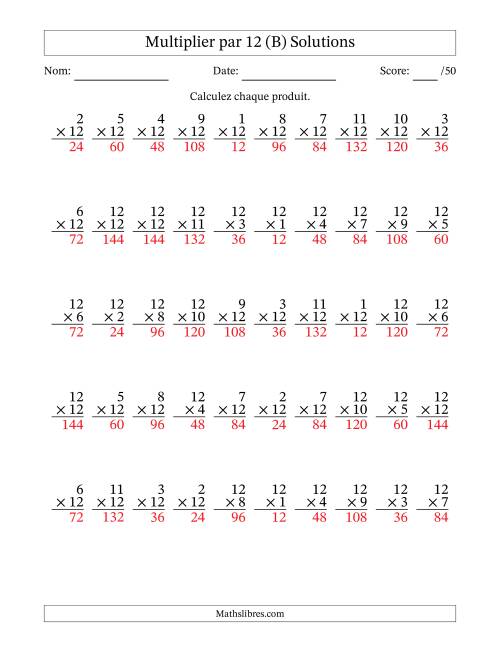 Multiplier (1 à 12) par 12 (50 Questions) (B) page 2