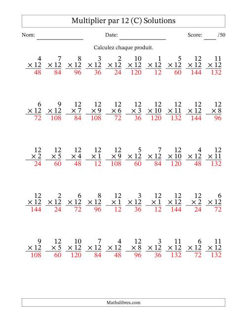 Multiplier (1 à 12) par 12 (50 Questions) (C) page 2