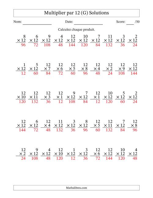 Multiplier (1 à 12) par 12 (50 Questions) (G) page 2