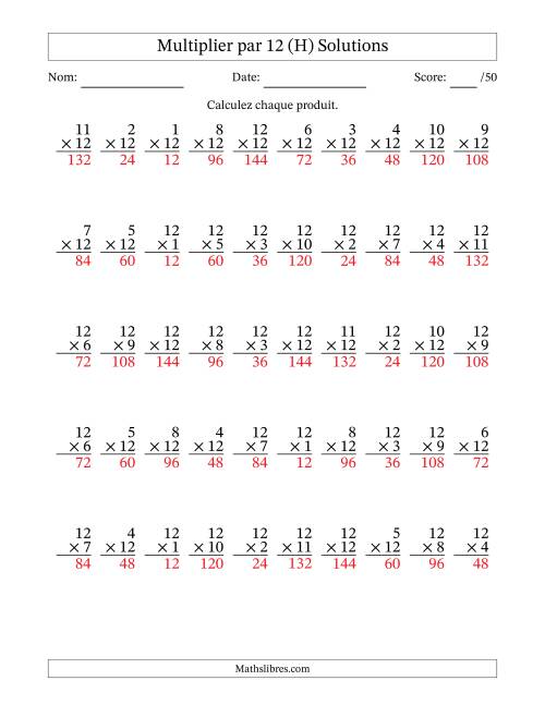 Multiplier (1 à 12) par 12 (50 Questions) (H) page 2