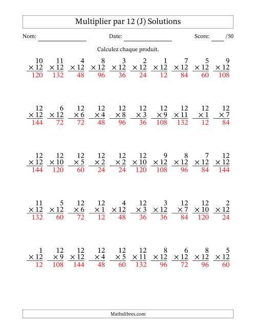 Multiplier (1 à 12) par 12 (50 Questions) (J) page 2