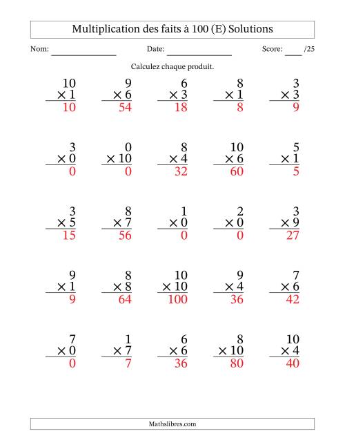 Multiplication des faits à 100 (25 Questions) (Avec zéros) (E) page 2