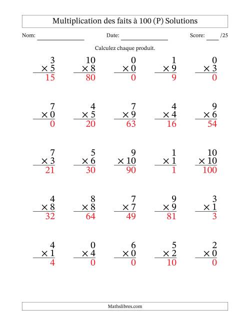 Multiplication des faits à 100 (25 Questions) (Avec zéros) (P) page 2