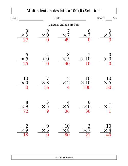 Multiplication des faits à 100 (25 Questions) (Avec zéros) (R) page 2