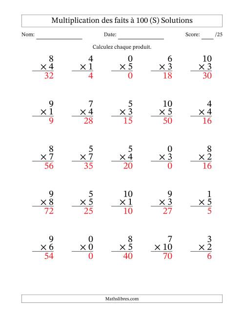 Multiplication des faits à 100 (25 Questions) (Avec zéros) (S) page 2