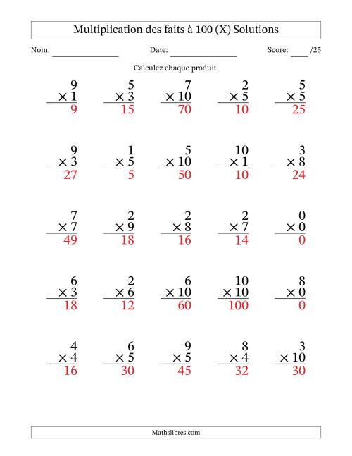 Multiplication des faits à 100 (25 Questions) (Avec zéros) (X) page 2