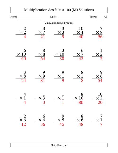 Multiplication des faits à 100 (25 Questions) (Pas de zéros) (M) page 2