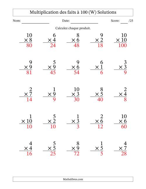 Multiplication des faits à 100 (25 Questions) (Pas de zéros) (W) page 2