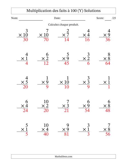 Multiplication des faits à 100 (25 Questions) (Pas de zéros) (Y) page 2