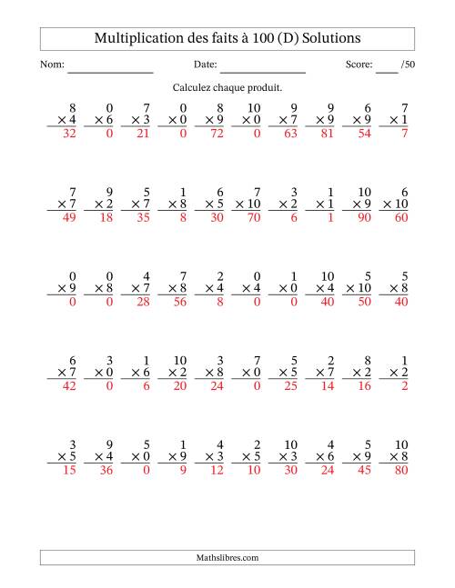 Multiplication des faits à 100 (50 Questions) (Avec zéros) (D) page 2