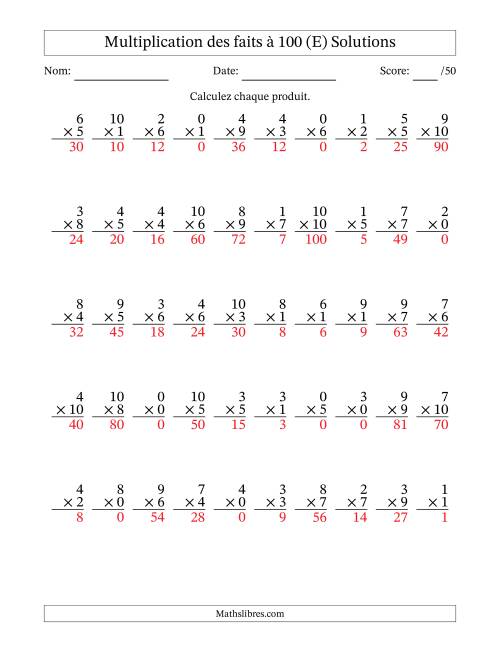 Multiplication des faits à 100 (50 Questions) (Avec zéros) (E) page 2