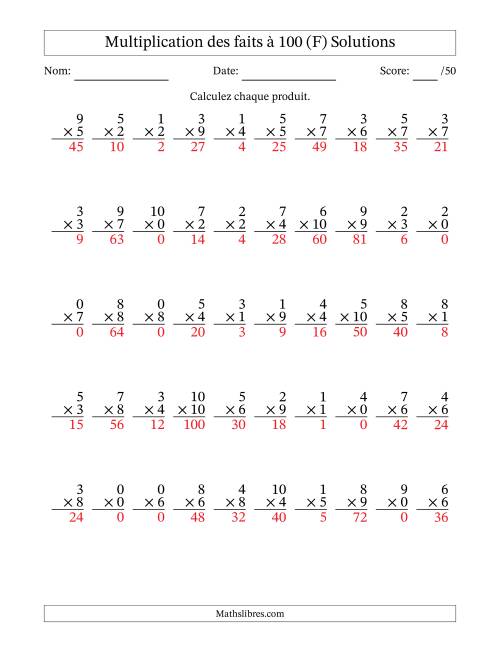 Multiplication des faits à 100 (50 Questions) (Avec zéros) (F) page 2