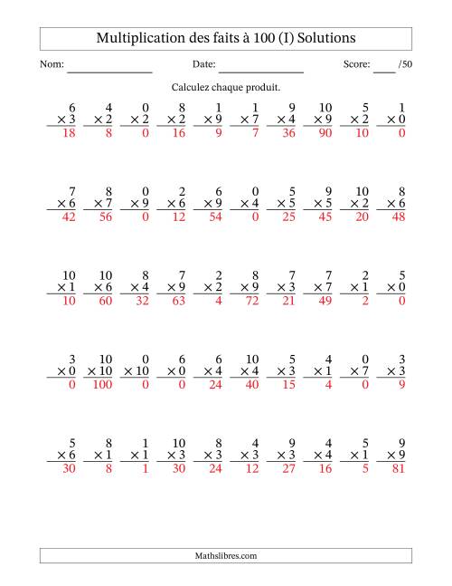 Multiplication des faits à 100 (50 Questions) (Avec zéros) (I) page 2