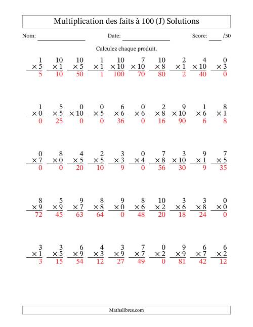 Multiplication des faits à 100 (50 Questions) (Avec zéros) (J) page 2