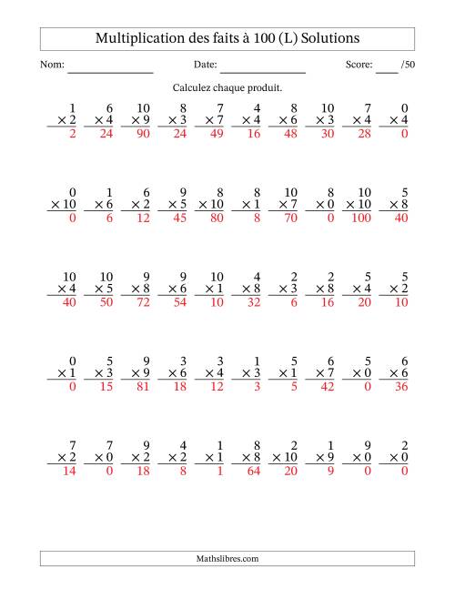 Multiplication des faits à 100 (50 Questions) (Avec zéros) (L) page 2