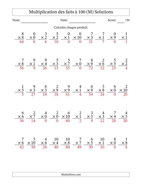 Multiplication des faits à 100 (50 Questions) (Avec zéros) (M) page 2