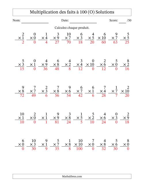 Multiplication des faits à 100 (50 Questions) (Avec zéros) (O) page 2