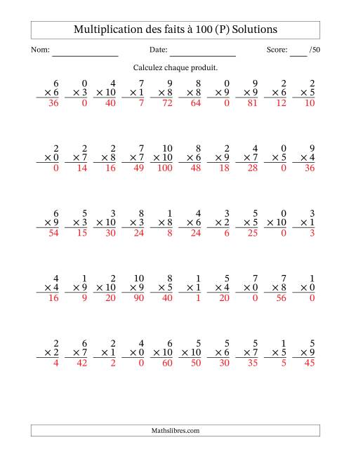 Multiplication des faits à 100 (50 Questions) (Avec zéros) (P) page 2