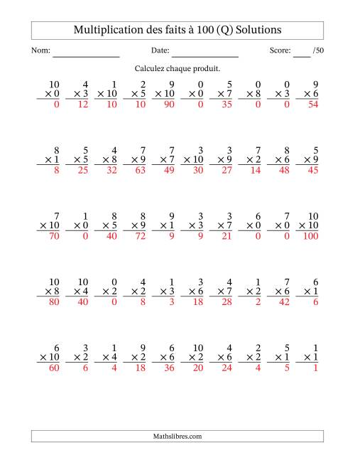 Multiplication des faits à 100 (50 Questions) (Avec zéros) (Q) page 2