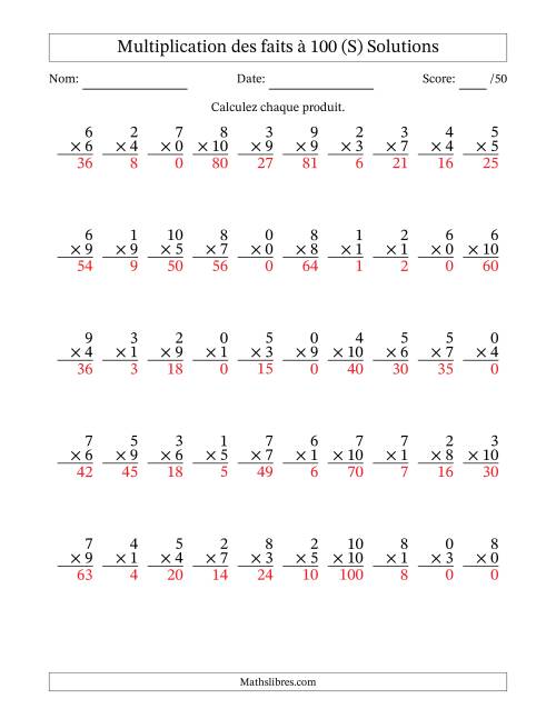 Multiplication des faits à 100 (50 Questions) (Avec zéros) (S) page 2