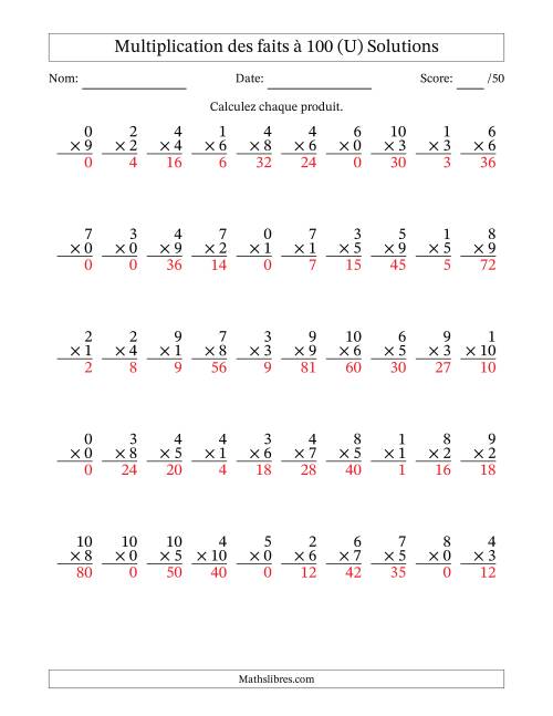 Multiplication des faits à 100 (50 Questions) (Avec zéros) (U) page 2
