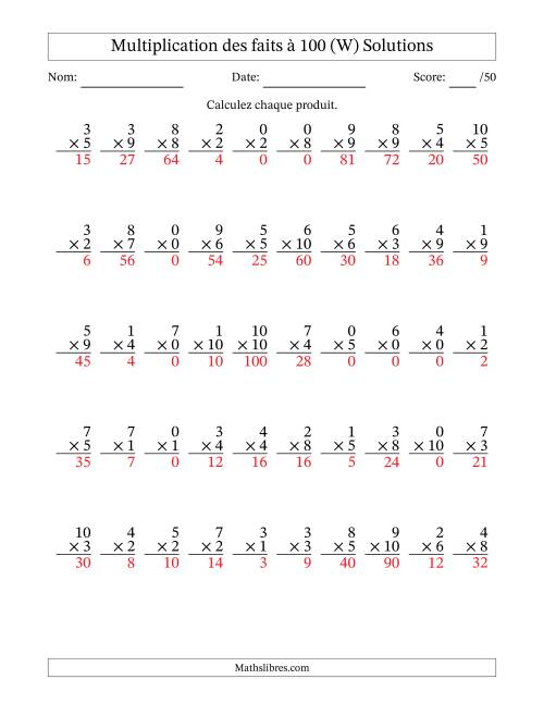 Multiplication des faits à 100 (50 Questions) (Avec zéros) (W) page 2