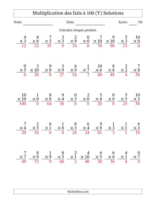 Multiplication des faits à 100 (50 Questions) (Avec zéros) (Y) page 2