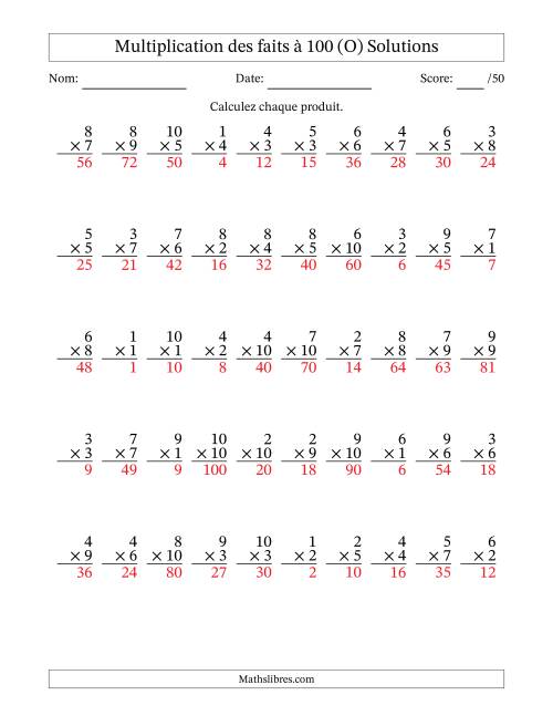 Multiplication des faits à 100 (50 Questions) (Pas de zéros) (O) page 2