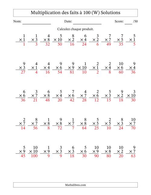 Multiplication des faits à 100 (50 Questions) (Pas de zéros) (W) page 2